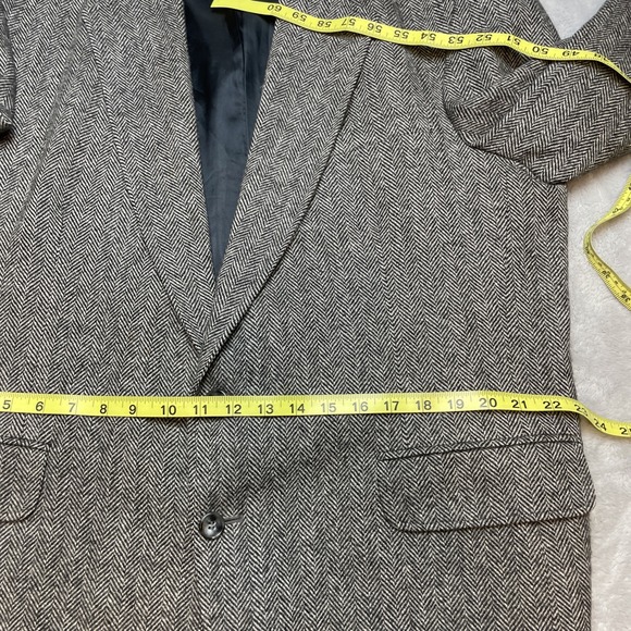 Vintage Lands End Herringbone Tweed Blazer Mens 46R Black 100% Wool Two Button - Picture 10 of 16